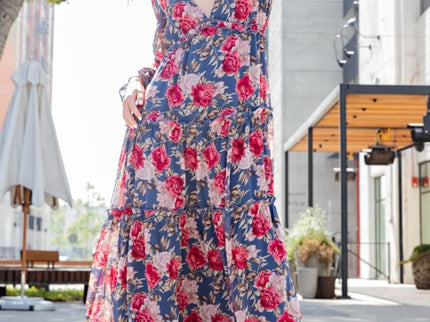 ee:some Floral Frill Trill Deep V Maxi Dress