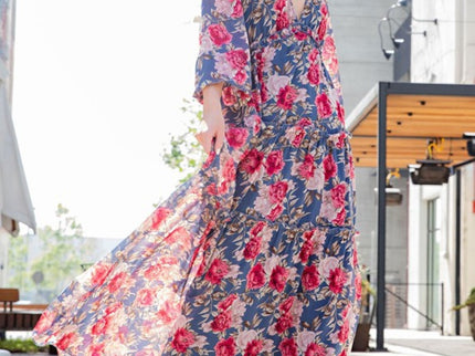 ee:some Floral Frill Trill Deep V Maxi Dress