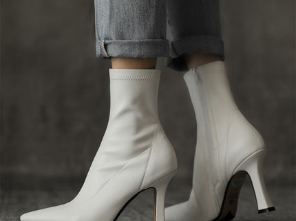 Side Zipper Pointes Toe High Heels Stiletto Boots