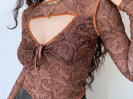 American Retro Print cut-out Mesh Top