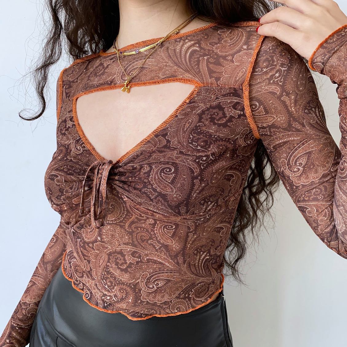 American Retro Print cut-out Mesh Top