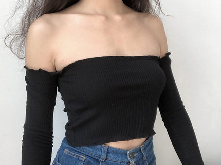 Off Shoulder Long Sleeve Crop Top