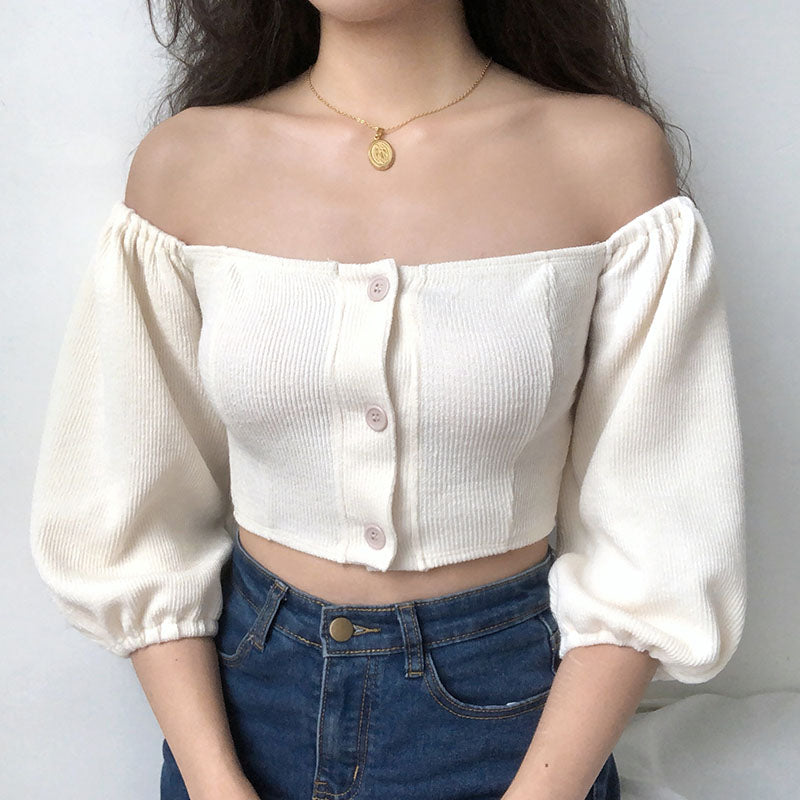 Off Shoulder White Crop Top
