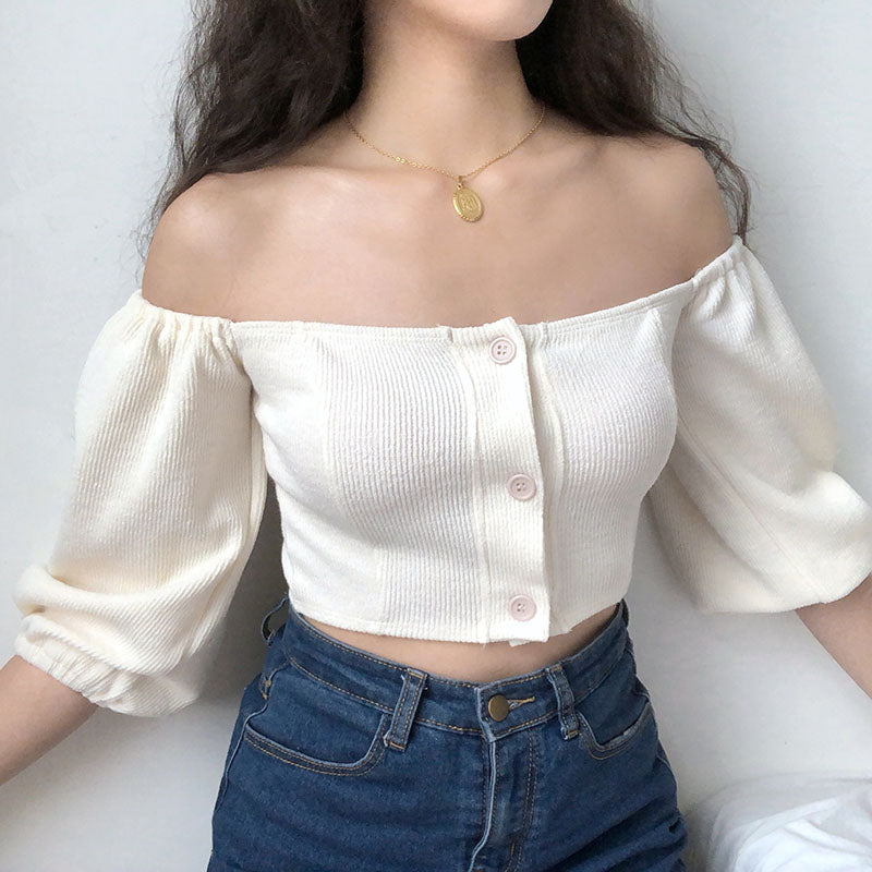 Off Shoulder White Crop Top