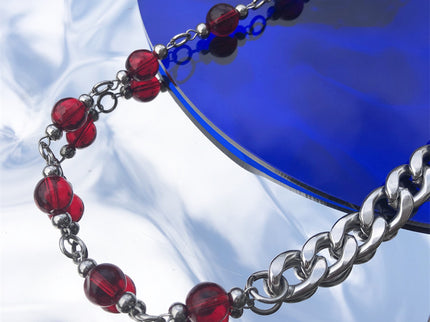 Unisex Red bead splicing Cuban necklace