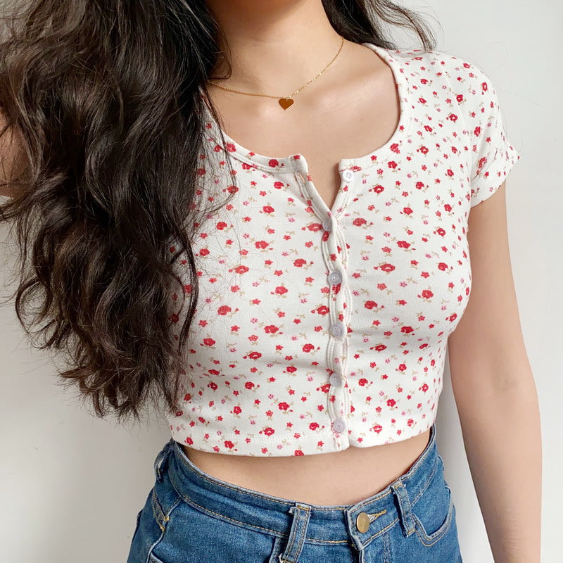 Floral Button-Up Crop Top