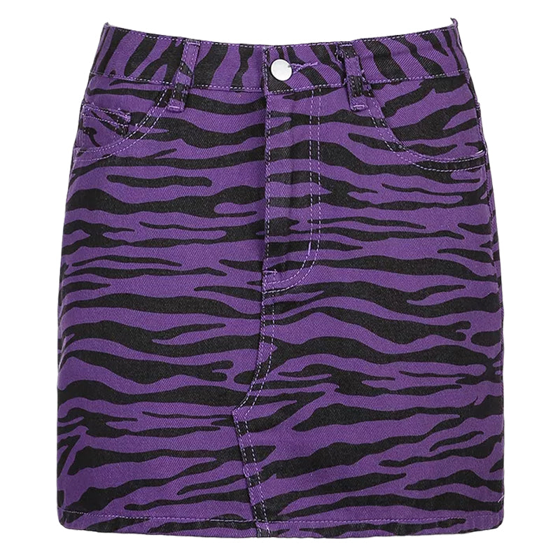Zebra pattern denim skirt