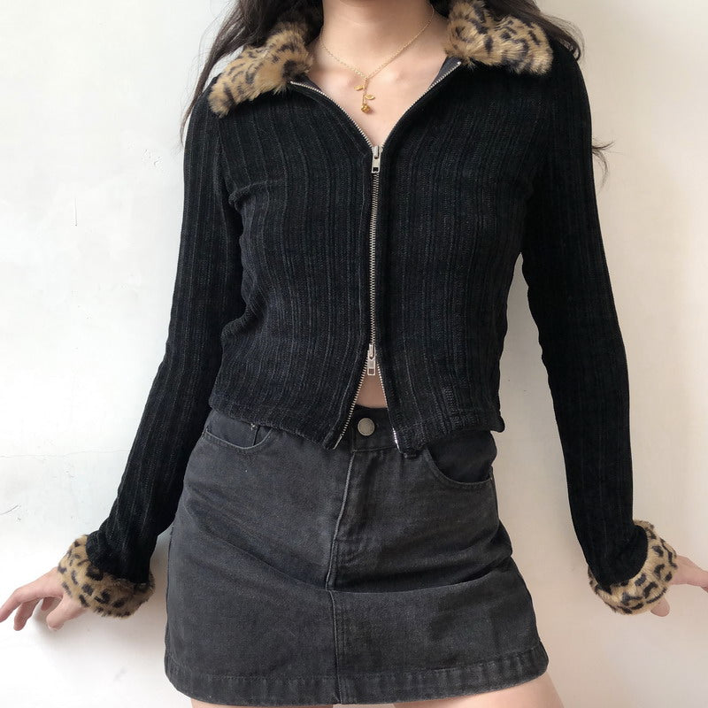 Leopard Print Faux Fur Cardigan