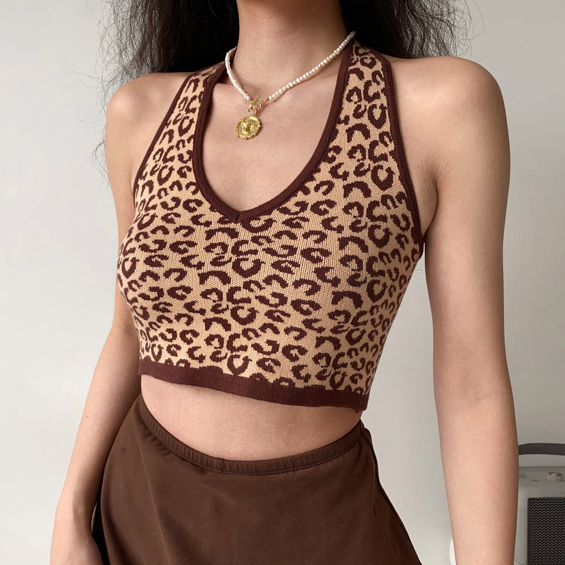 Leopard Knitted Crop Tee