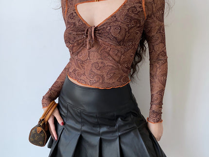 American Retro Print cut-out Mesh Top