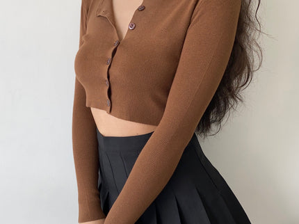 Brown Knitted Cropped Cardigan
