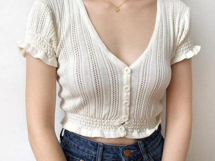 V Neck Button Up Crop Top