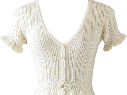 V Neck Button Up Crop Top