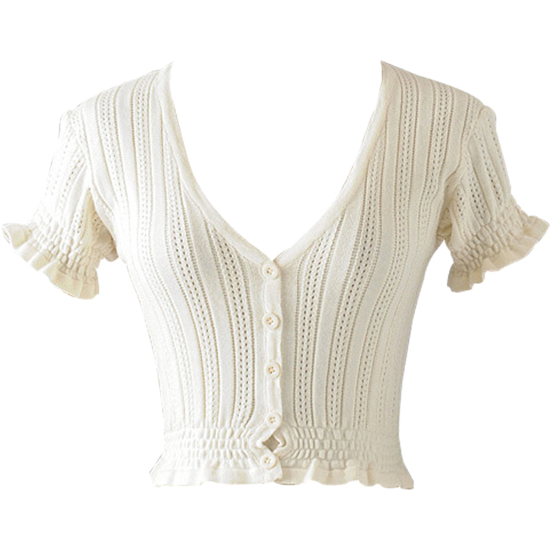 V Neck Button Up Crop Top