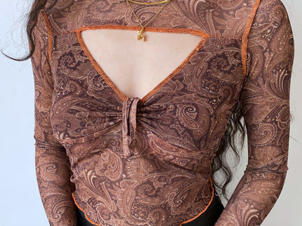 American Retro Print cut-out Mesh Top