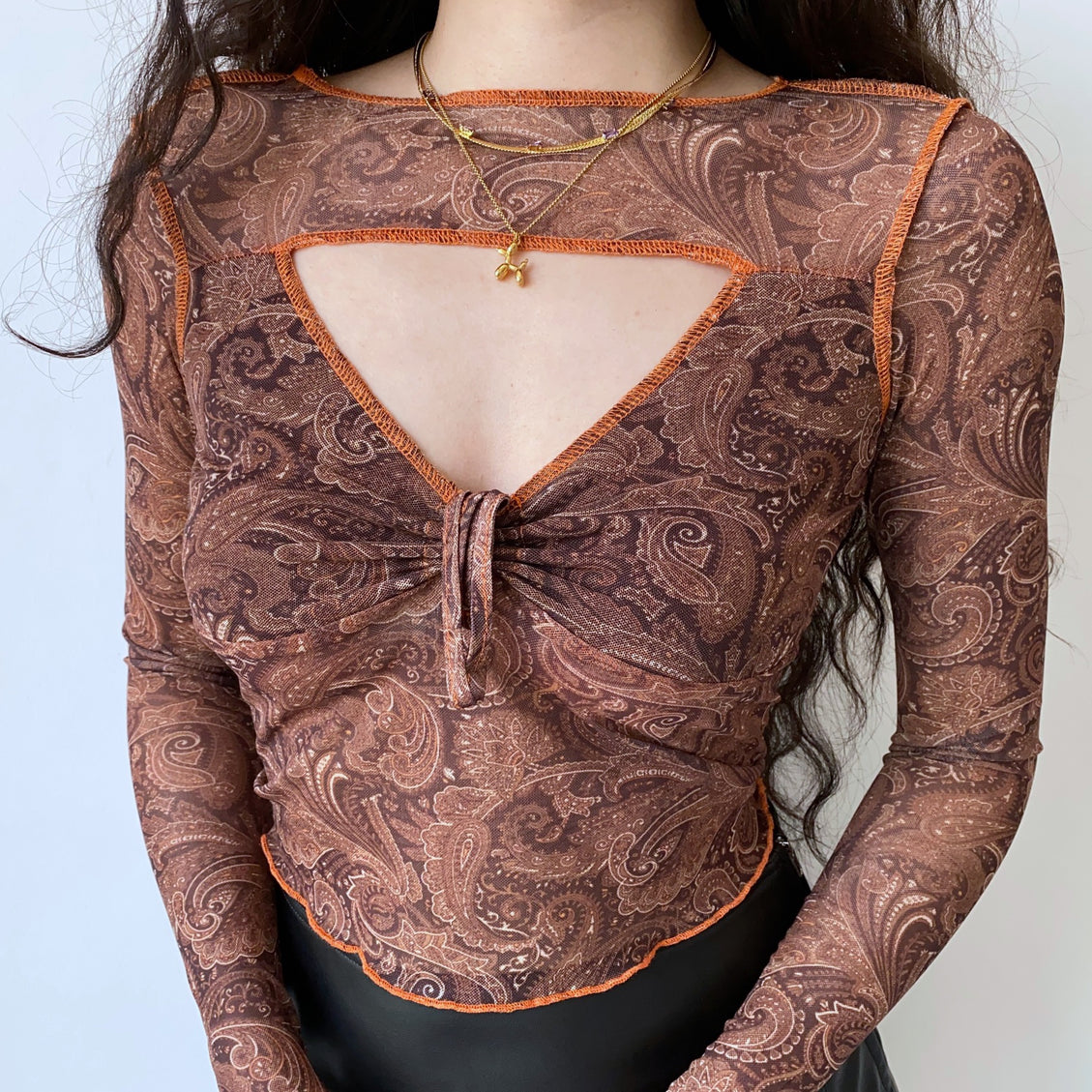 American Retro Print cut-out Mesh Top