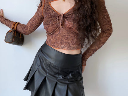 American Retro Print cut-out Mesh Top
