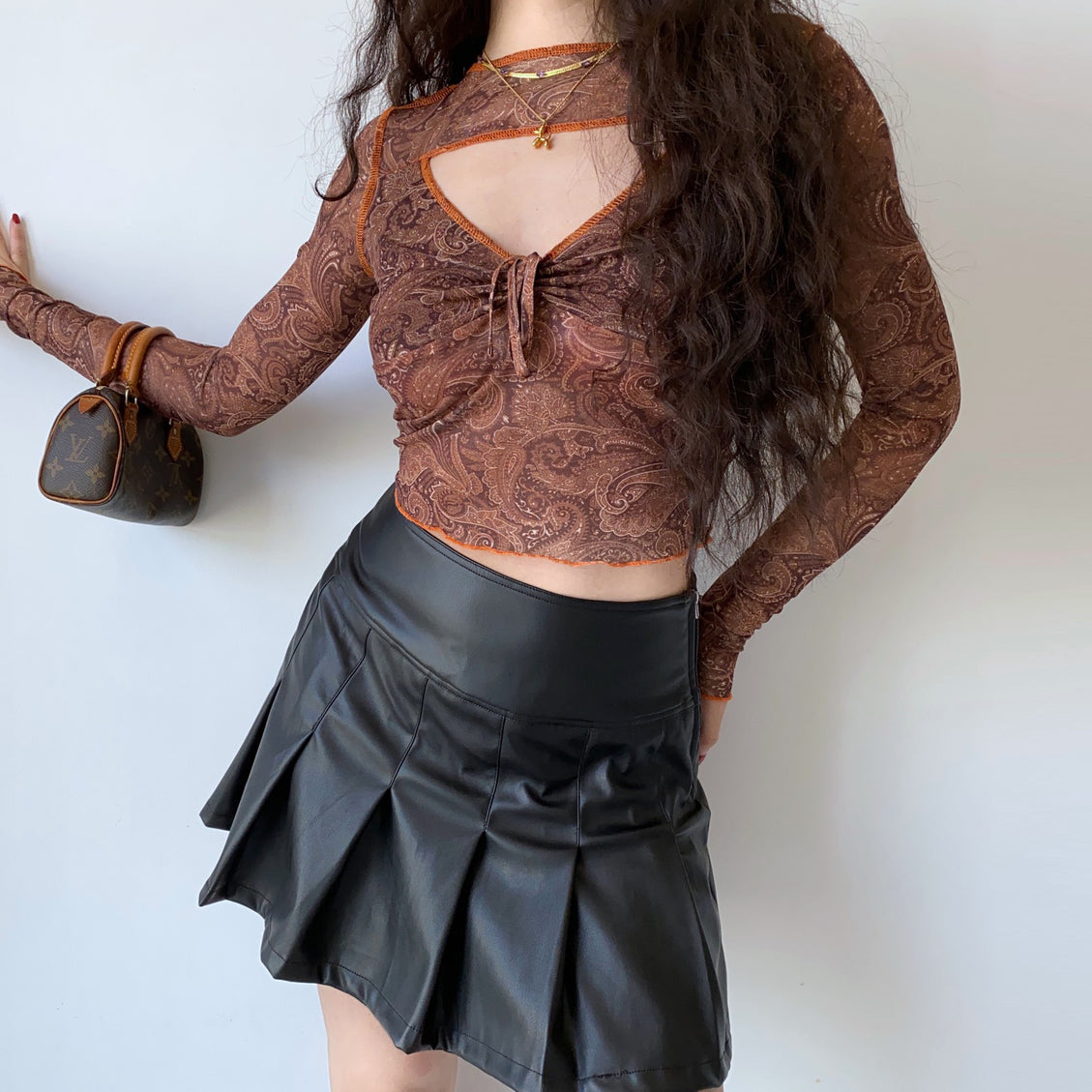 American Retro Print cut-out Mesh Top