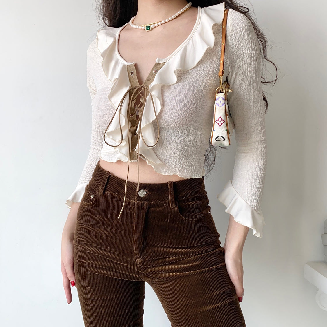 Ruffled Lace-up Crop Top