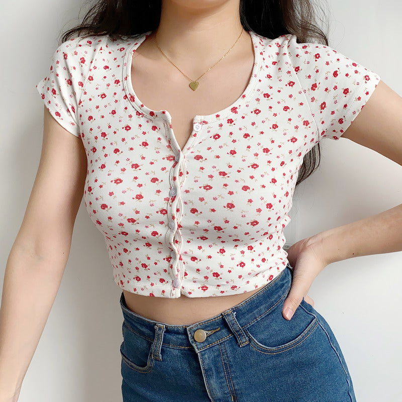 Floral Button-Up Crop Top