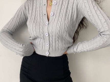 Long Sleeve Knitted Gray Gardigan
