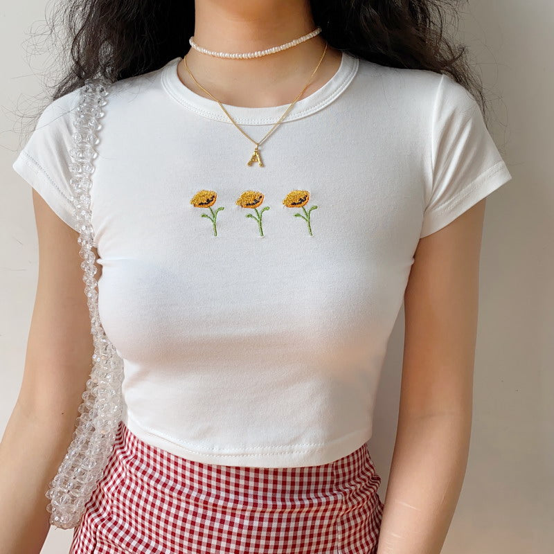 Sunflower White Crop Top