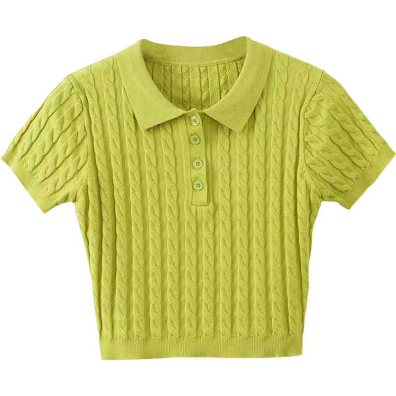 Pistachio Knitted Crop Top Polo