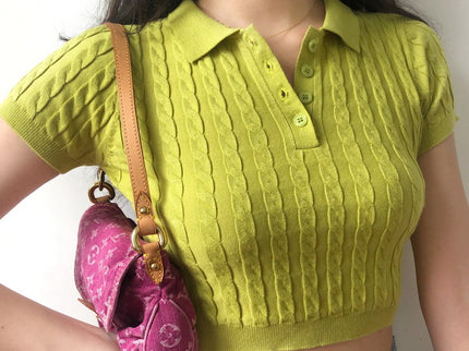 Pistachio Knitted Crop Top Polo