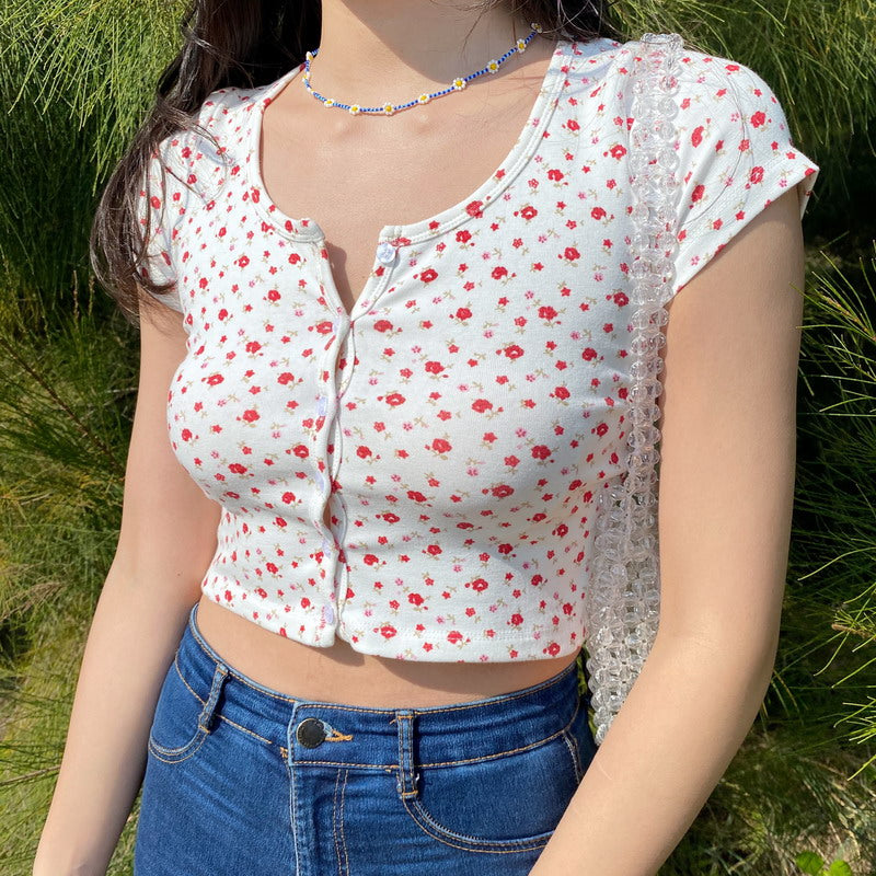 Floral Button-Up Crop Top
