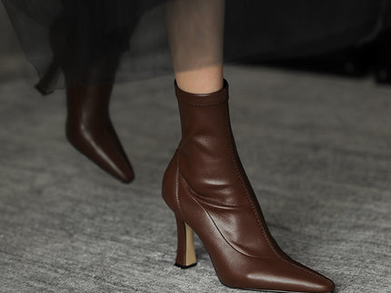 Side Zipper Pointes Toe High Heels Stiletto Boots