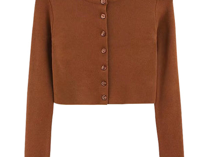 Brown Knitted Cropped Cardigan