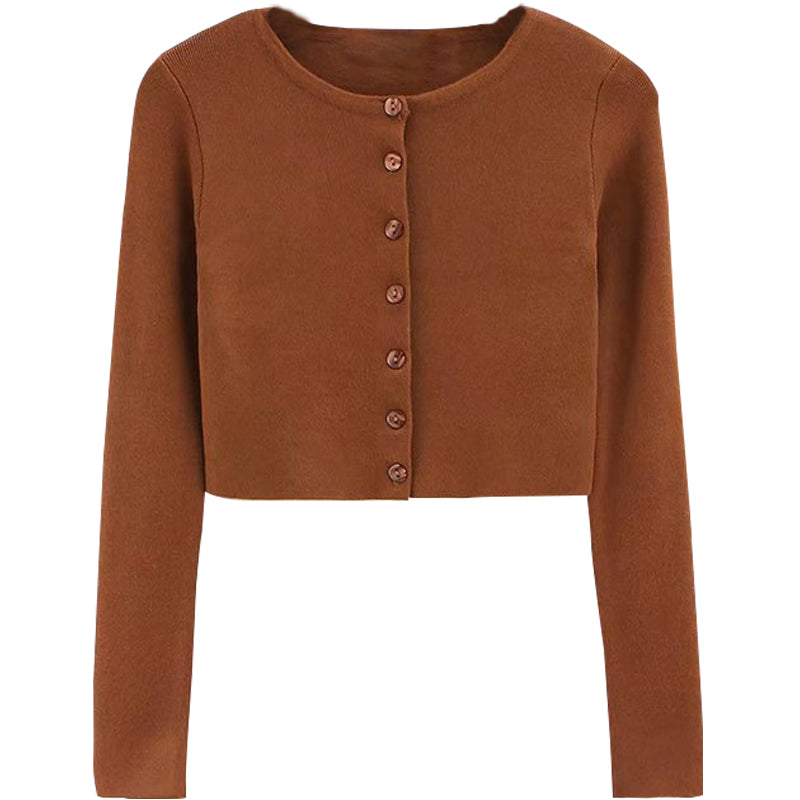 Brown Knitted Cropped Cardigan