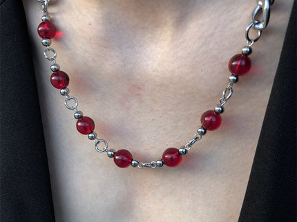Unisex Red bead splicing Cuban necklace