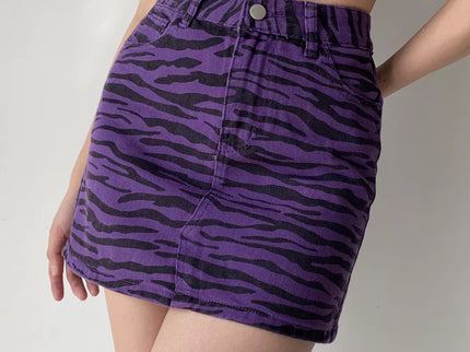 Zebra pattern denim skirt