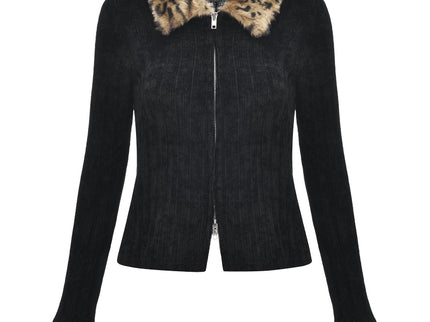 Leopard Print Faux Fur Cardigan