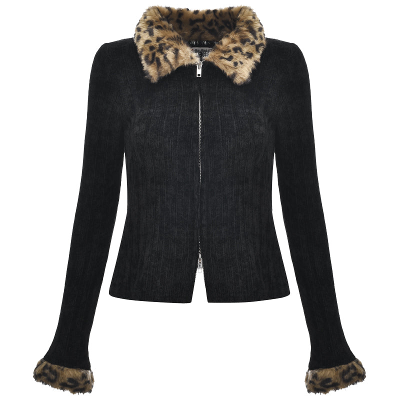 Leopard Print Faux Fur Cardigan