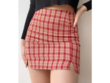 High Waist Red tartan Mini Skirt