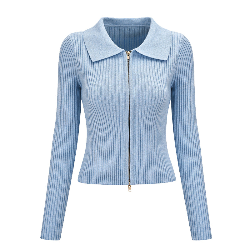 Double Zipper Lapel Cardigan