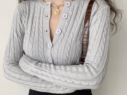Long Sleeve Knitted Gray Gardigan