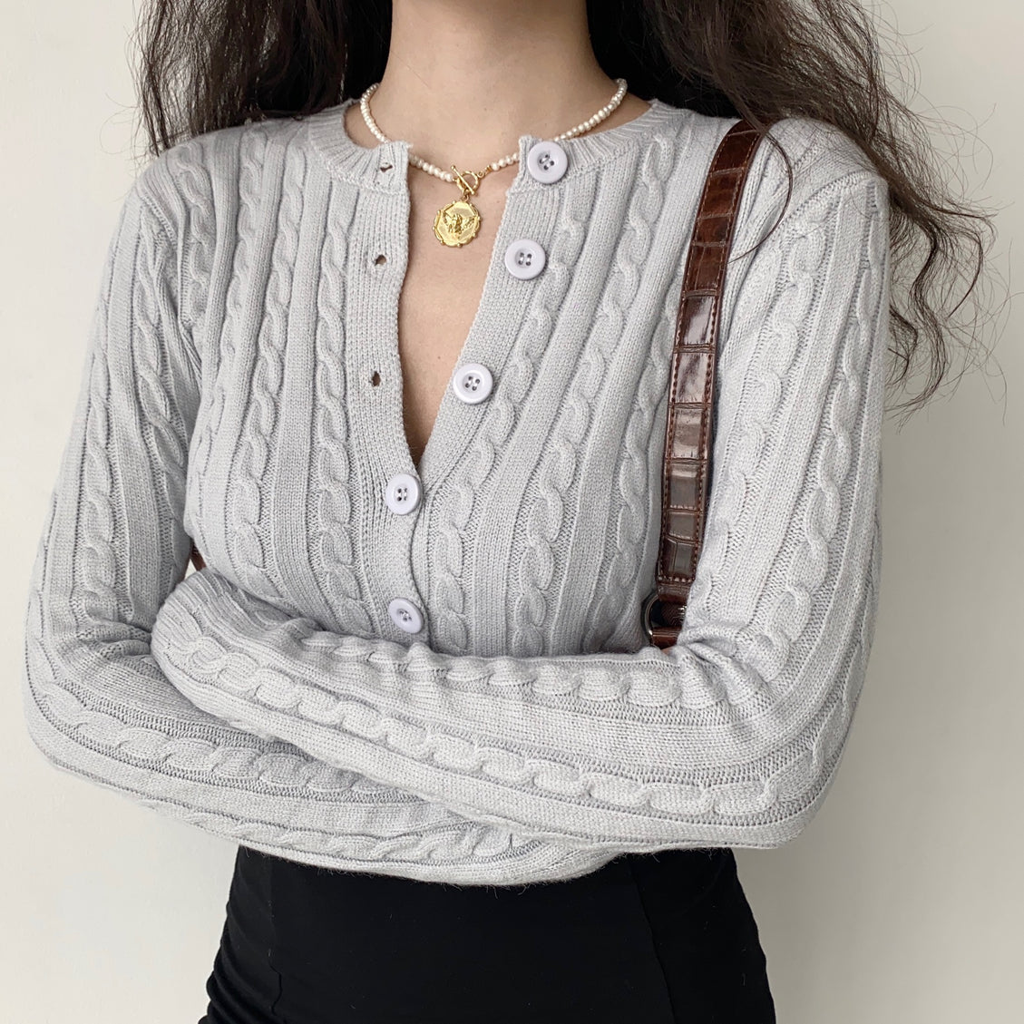 Long Sleeve Knitted Gray Gardigan