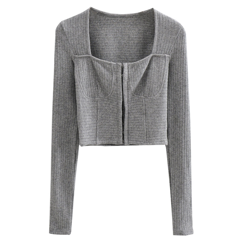 Grey Buckle Knitted Cardigan
