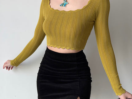Wavy Square Neck Knit Crop Top