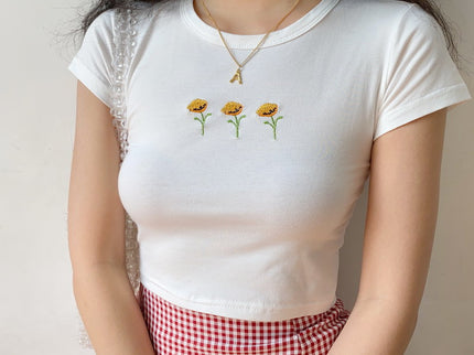 Sunflower White Crop Top
