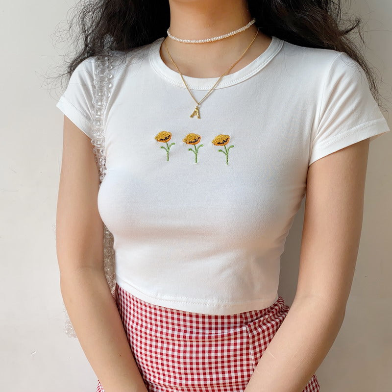 Sunflower White Crop Top