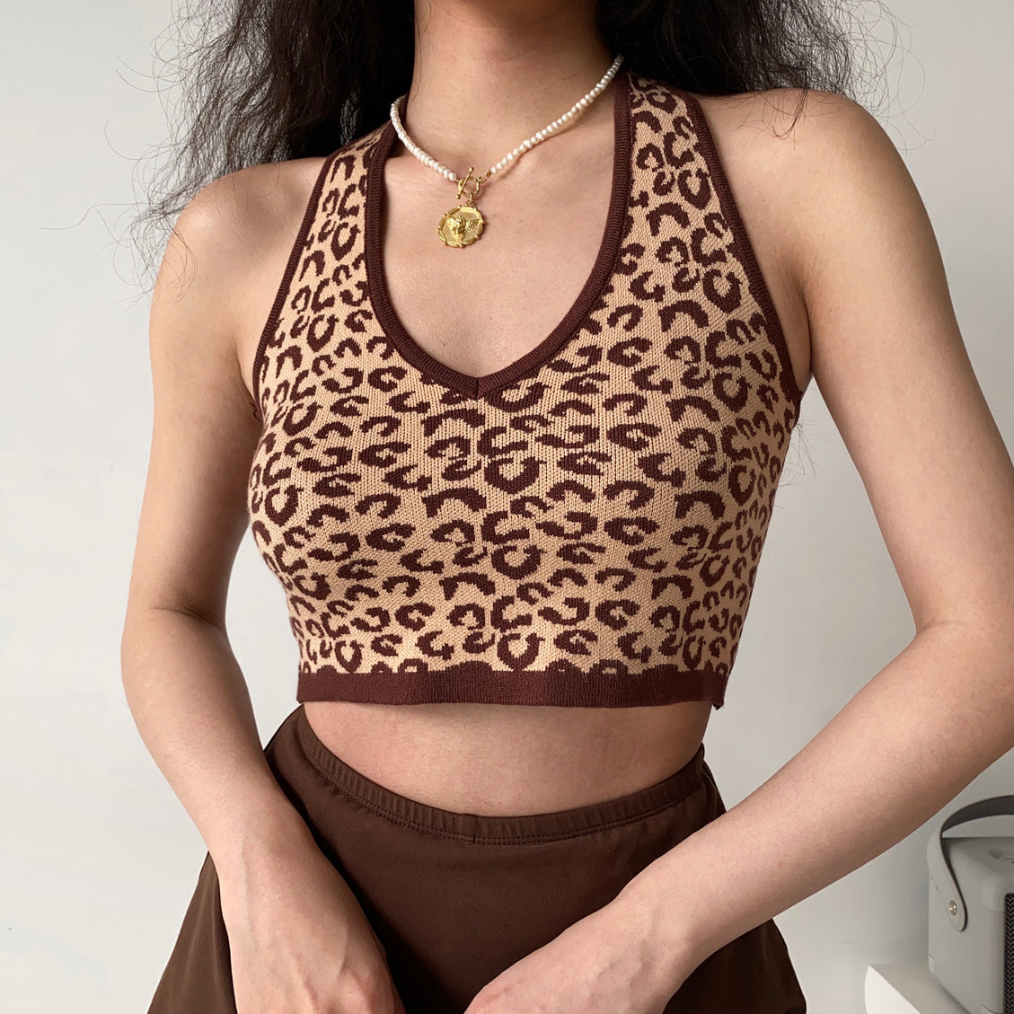 Leopard Knitted Crop Tee