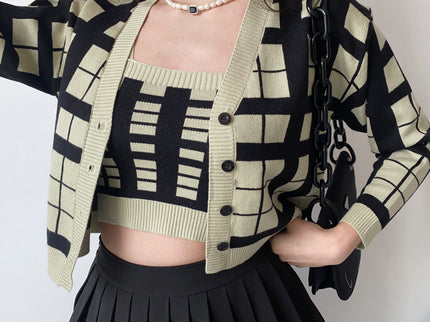 Two-piece Plaid Cardigan