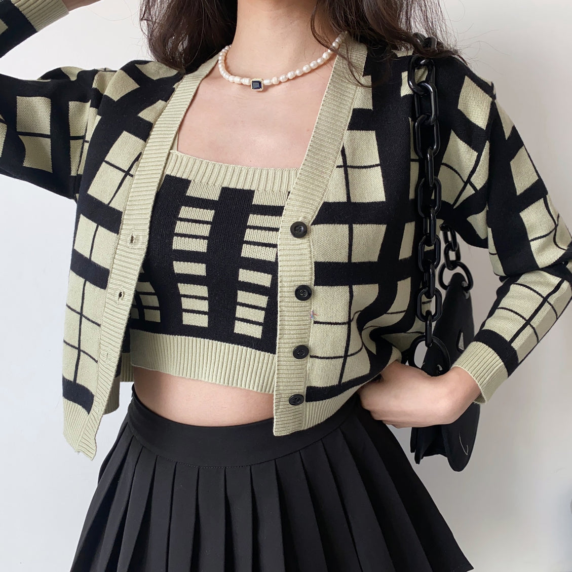 Two-piece Plaid Cardigan