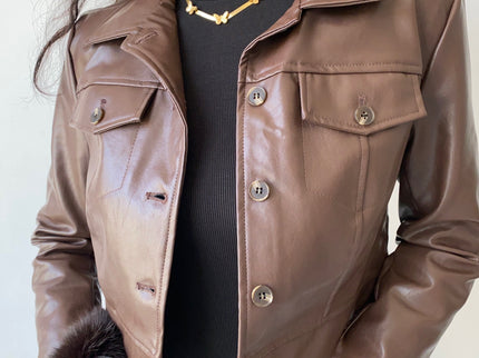 Lapel Short PU Leather Jacket