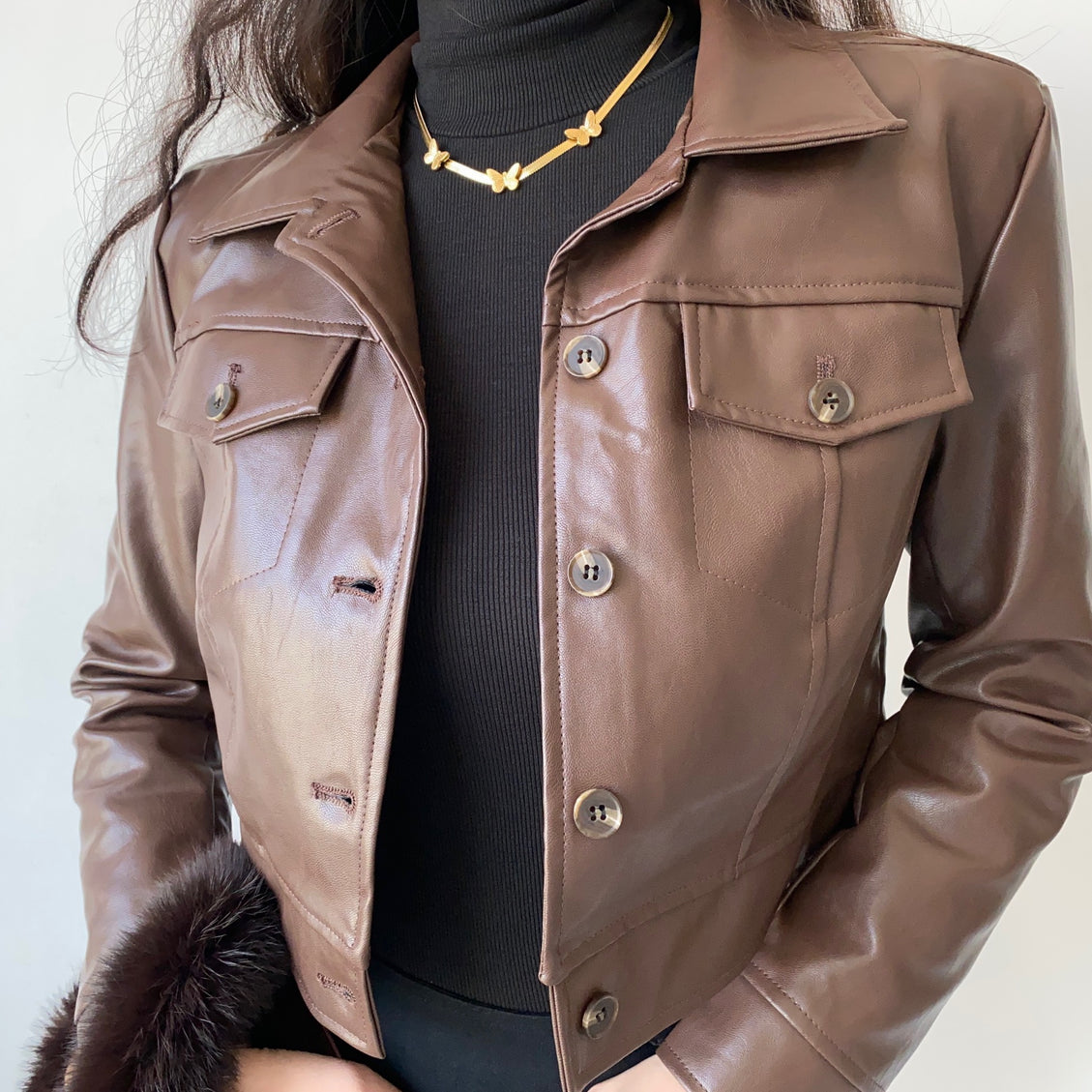 Lapel Short PU Leather Jacket