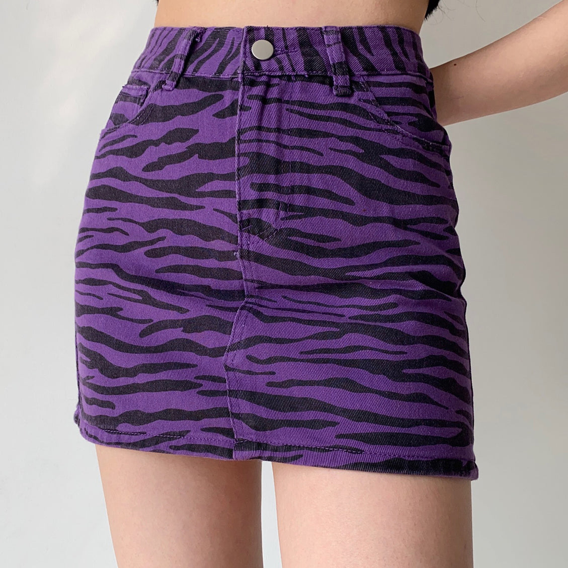 Zebra pattern denim skirt